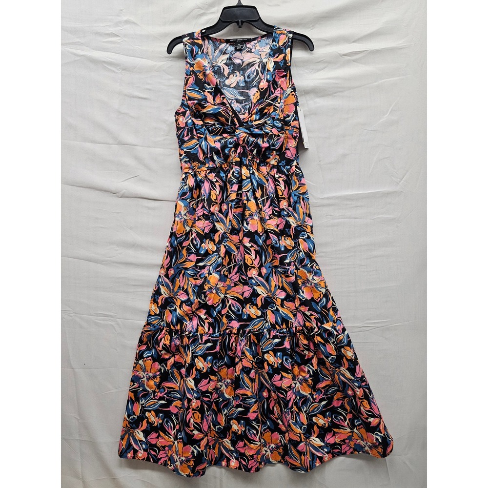 French Connection Womens Twist Front Midi Dress Multicolor Cotton Casual Size M